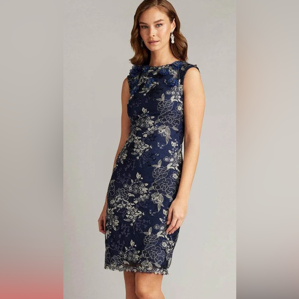 Tadashi Shoji Navy Floral Lace Dress